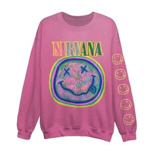 NIRVANA Pink Crew Neck Sweater with Vibrant Graphics - Preloved